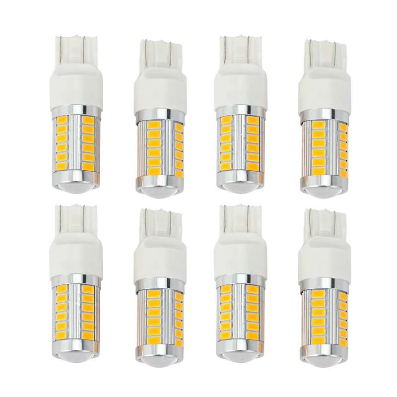 7443, T20 Led Bulbs Amber Yellow 900 Lumens Super Bright Turn Signals Light Brake Stop Parking Light (Pack Of 8)
