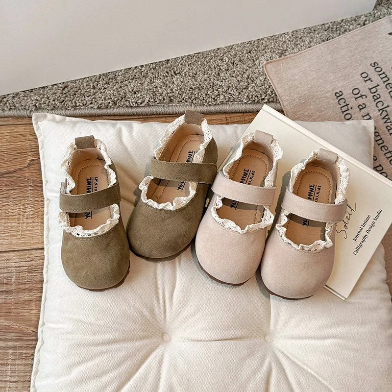 Spring Autumn Kids leather shoes Ruffles Shallow Girls Princess Shoe Soft Hook Loop Non Slip Children leather shoe leather shoes girls shoes girls flats