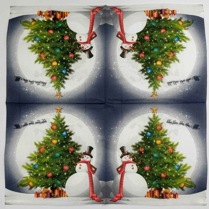 10/20p Christmas Party Decoration Paper Christmas Tree Snowman Printed Napkin Element Wine Glass Flower Paper Placemat