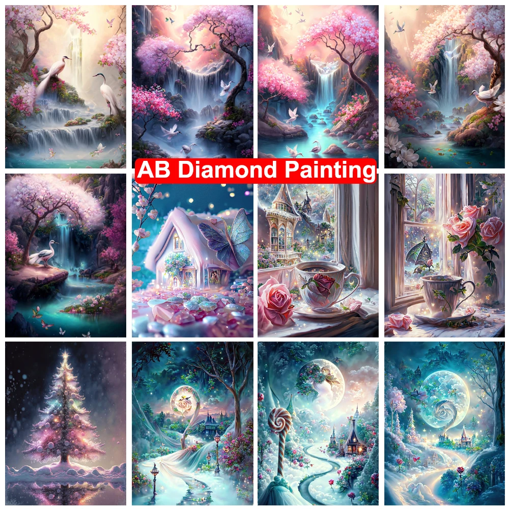 

AB Drill Diamond Painting Wonderland Landscape 5D DIY Diamond Embroidery Flower Moon Mosaic Cross Stitch Home Wall Decor Gifts