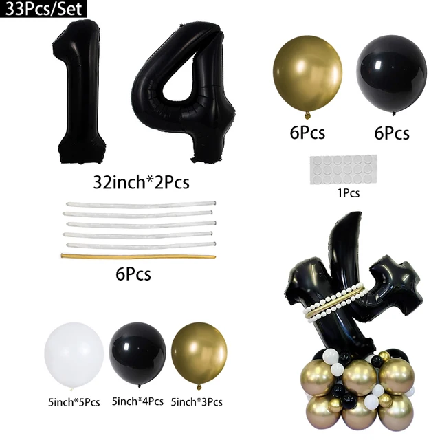 Torre di palloncini neri in oro 21 pezzi con palloncino numero nero da 32  pollici per la decorazione di compleanno del ragazzo 30 40 50 60 forniture  per feste di compleanno - AliExpress