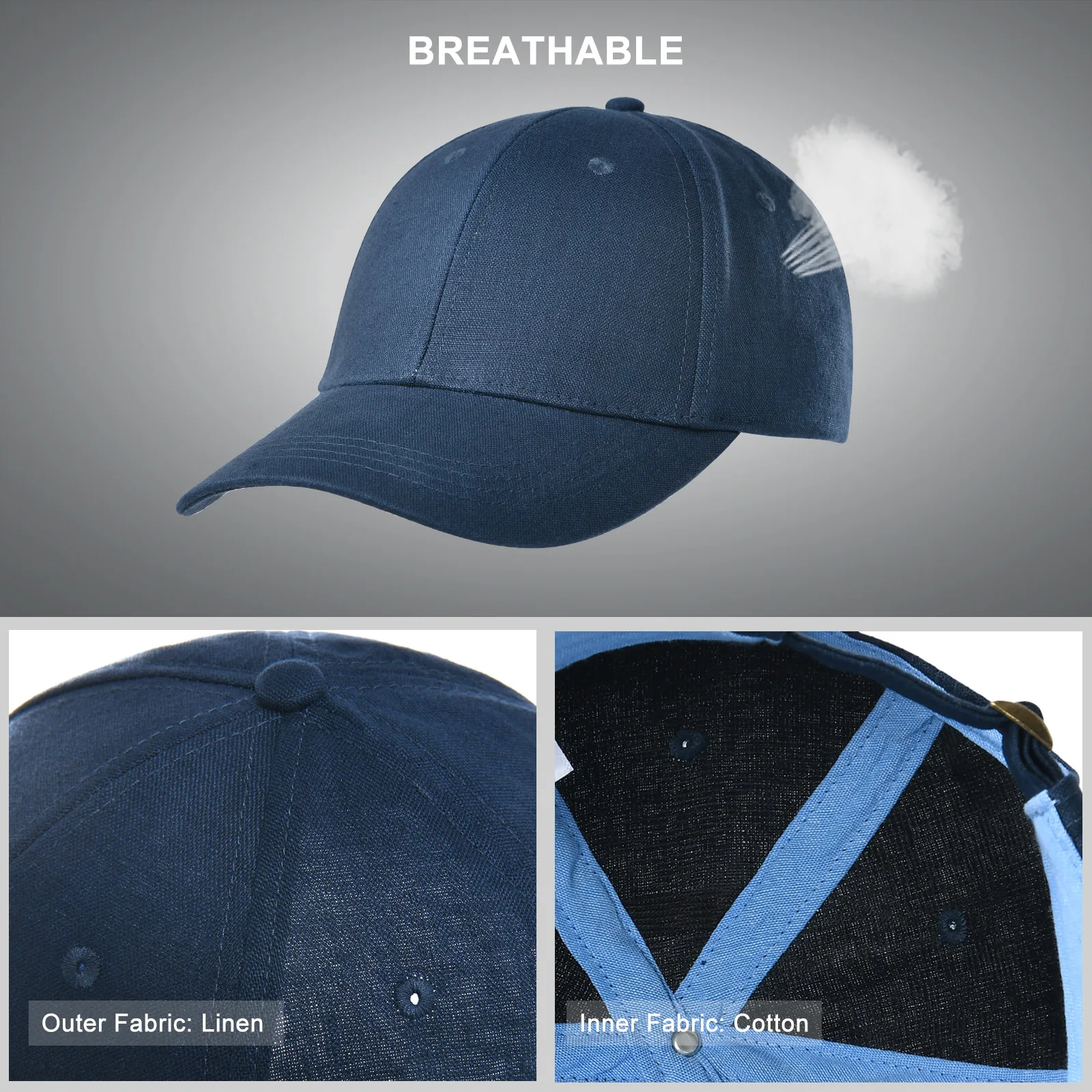 BOTVELA Unisex Linen Baseball Caps Superio Breathable Soft Summer Sun Hats Casual Outdoor Adjustable Hats 4
