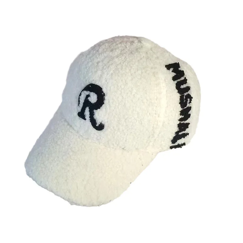 Berretti da baseball da uomo e da donna in lana d'agnello autunno e inverno caldi lettere in stile straniero stile carino versione coreana berretto da pendolare casual all'ingrosso_voghion.com