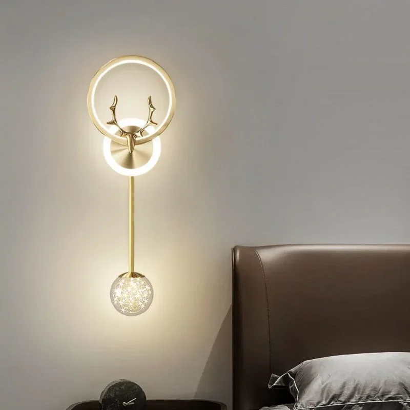 

Modern Simple Bedroom Bedside Lamp Creative Design Hotel B&B Corridor Deer Head Hallway Lamp Living Room Background Wall Lights