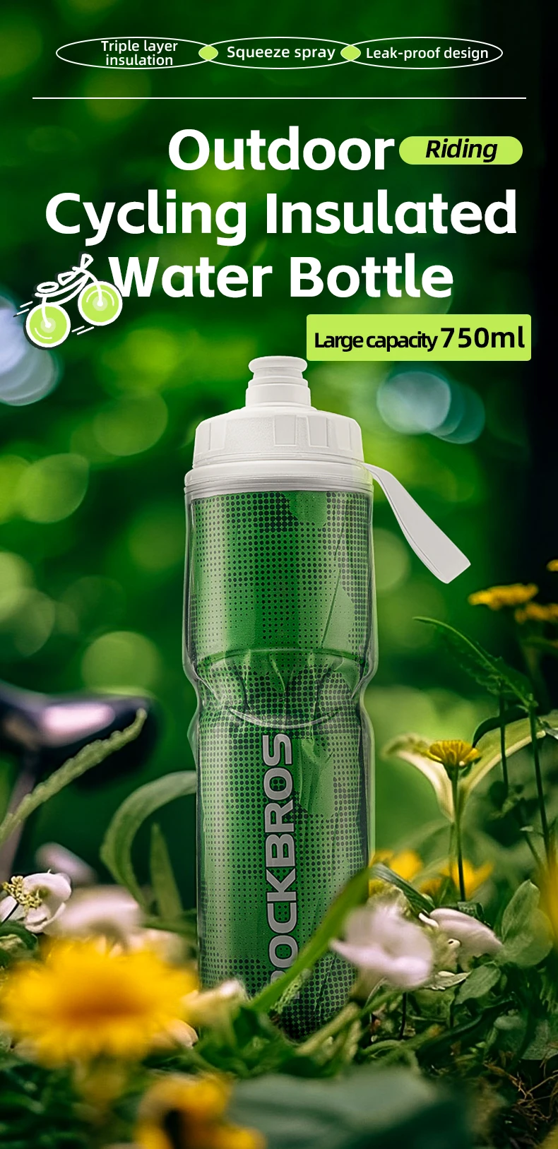 Bike Water Bottle 750ml PP5 Bicycle Insulated Water Bottle Outdoor Sports Fitnes