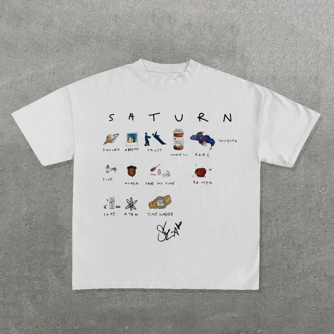 SZA Saturn R&B Artist Graphic T Shirt Cotton Print Streetwear Y2K Unisex S-3XL