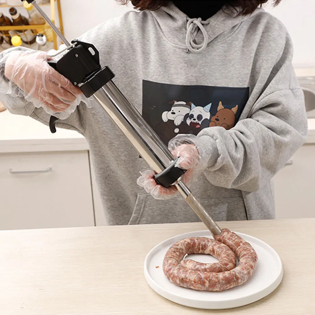 Manual Home Sausage Stuffer Filling Making Machine Stainless Steel/Plastic Sausage Filler Suction Filling 3Pcs Funnels