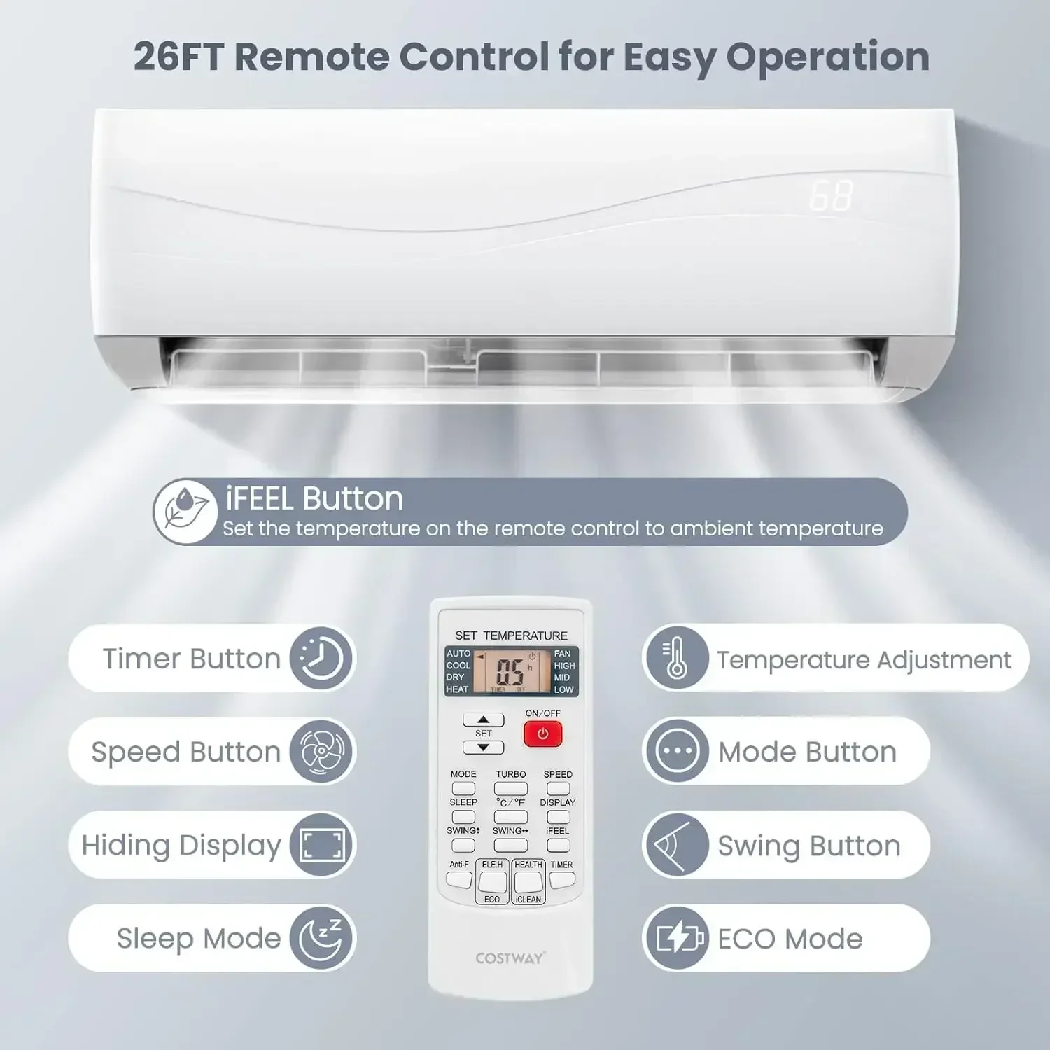 USA Canada 9000 12000 18000 24000Btu Wall Mounted Split Mini AC Unit  Conditioning Smart Inverter Air Conditioner 6
