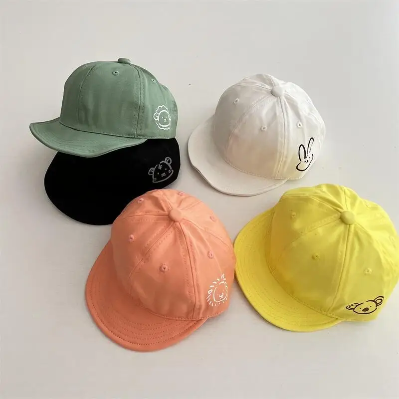 Cute Baby Baseball Cap Cartoon Animal Print Toddler Sun Hat Summer Solid Color Soft Brim Kids Boys Girls Peaked Caps