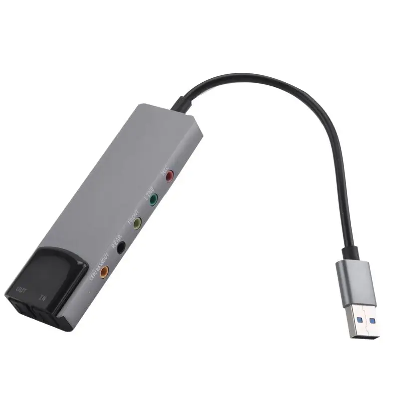 2X 6-In-1 컴퓨터 사운드 카드 5.1 USB 외부 사운드 카드 노트북용 다기능 오디오 변환기 알루미늄-ABIU