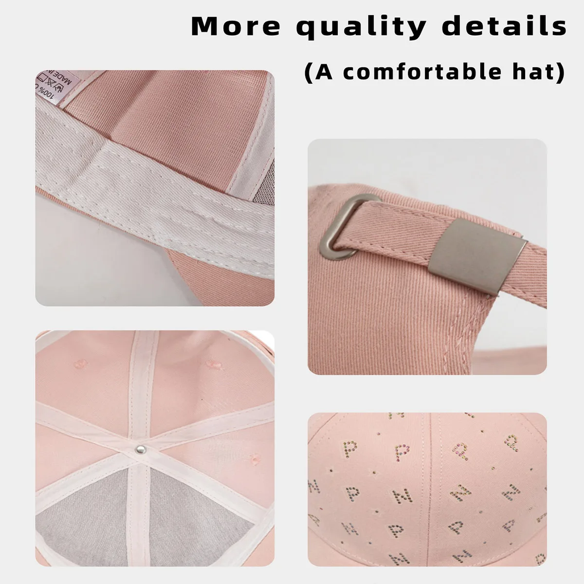 Deep-Top Baseball Hat for Women with Hard Top, Large Head Circumference, Small Face, Summer New Sunshade, Outdoor Letters, Hot Diamond Peaked Hat, Travel and Work Clothing