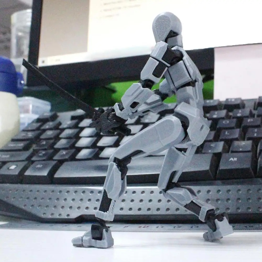 

3D Printed Robot Action Figure with Weapon Multi-jointed Robot Model Movable Joint Figurine Desktop Decoration Ornament