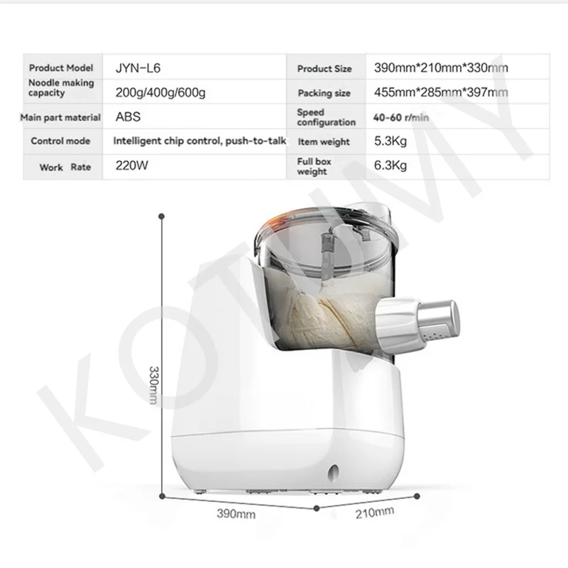 Automatic Noodle Press Machine with 6-speed Adjustments Fresh Pasta Dough Various Shapes Making Noodle Maker Machine