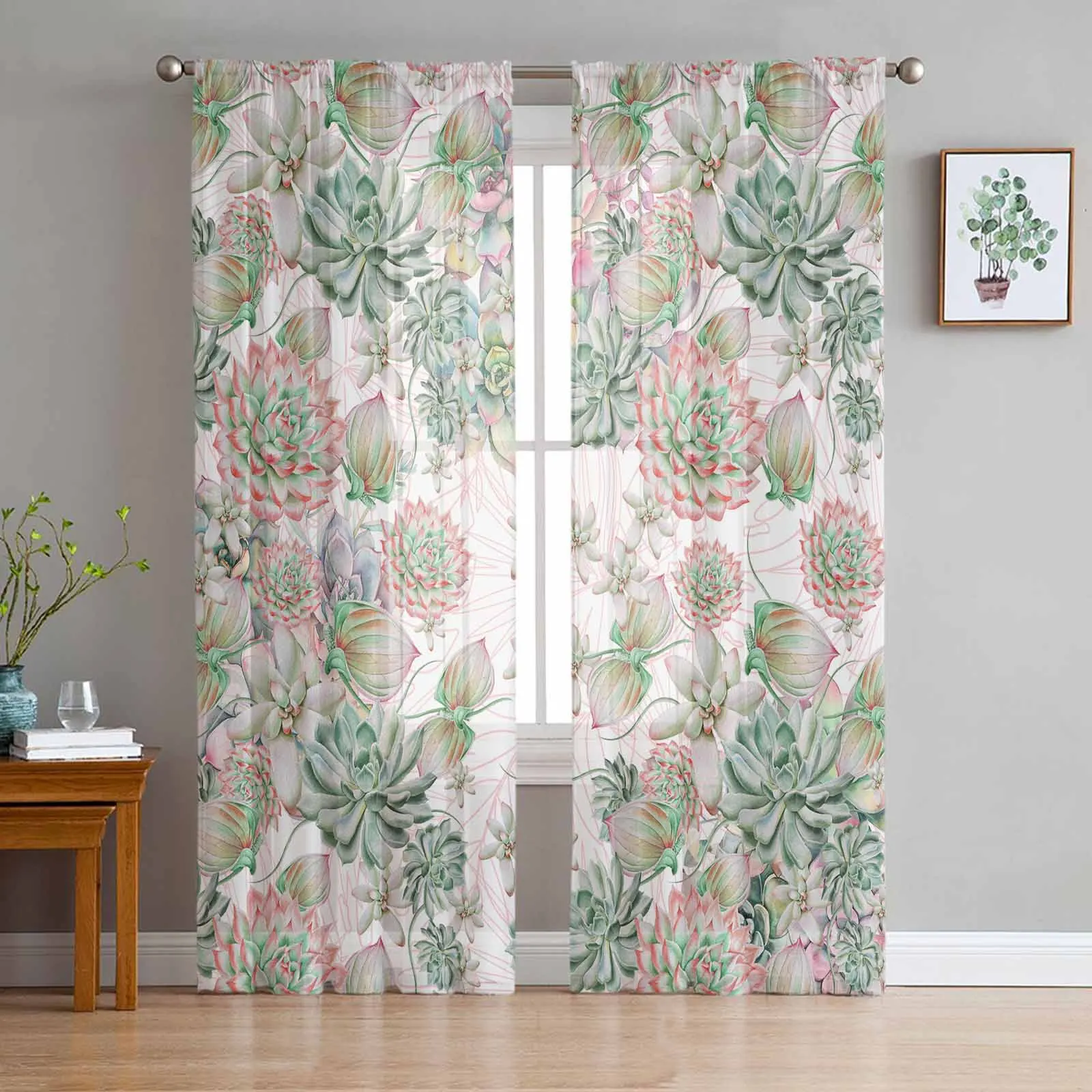 

Summer Watercolor Tropical Plants Voile Sheer Curtains Living Room Window Tulle Curtain Kitchen Bedroom Drapes Home Decor