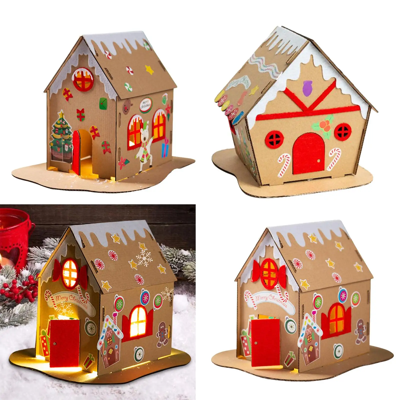 Christmas Cardboard House Kits Christmas Party Game Favors Unassembly Cardboard House Projects Art for Children Kids 3
