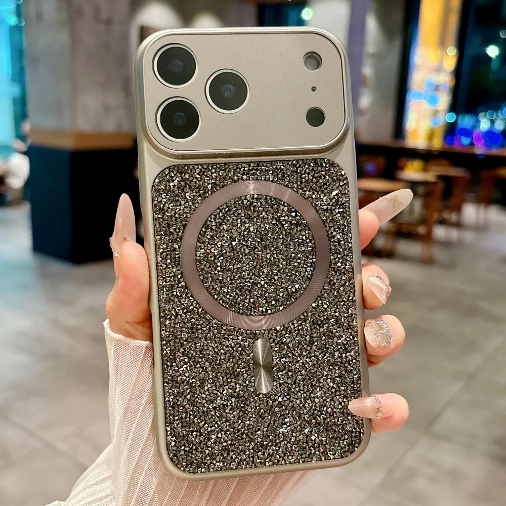 Luxury Sparkle Diamond Rhinestone Magnetic Case with Wireless Charging Bumper Cover