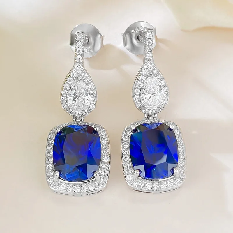 

2023 New S925 Sterling Silver Blue Zirconium Water Drops White Diamond Earrings Earrings Small Style Style