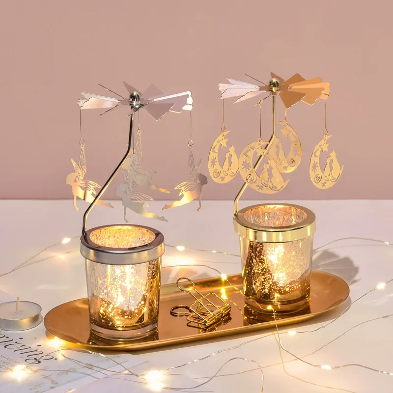 Romantic Valentine's Day Gift Rotating Angel/Rose/Xmas Snowflake Candlestick Candle Tea Lamp Holder Home Party Decoration christmas decorations candle holders