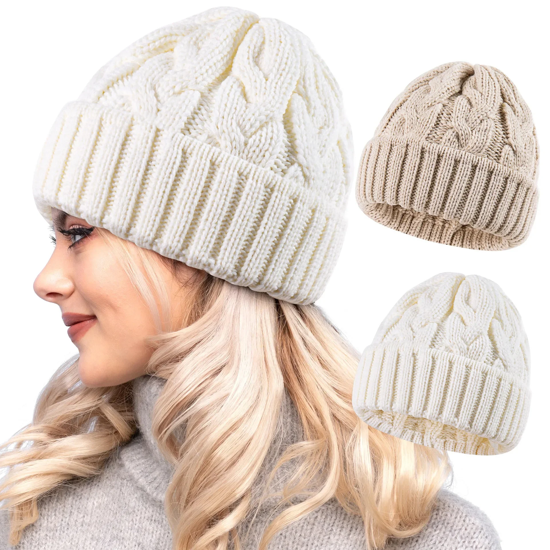2024 Fashion Warm Knitted Hat Skullies Winter Knitted Beanies Unisex Men Women Cap Female Bonnet Foldable Ski Outdoor Hats 6