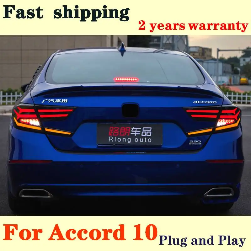 

Автомобильный Стайлинг, светодиодный задсветильник для Honda Accord 10, светильник 2018 2019, задний противотуманный фонарь + стоп + задний фонарь + Динамический сигнал поворота