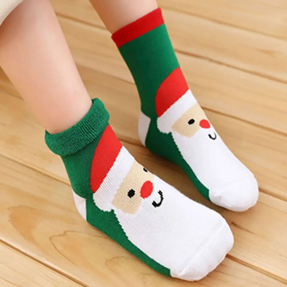 Sweet Cotton Children Christmas Socks Elk Snowman Cartoon Hosiery Santa Claus Korean Style Mid-Tube Socks Toddle