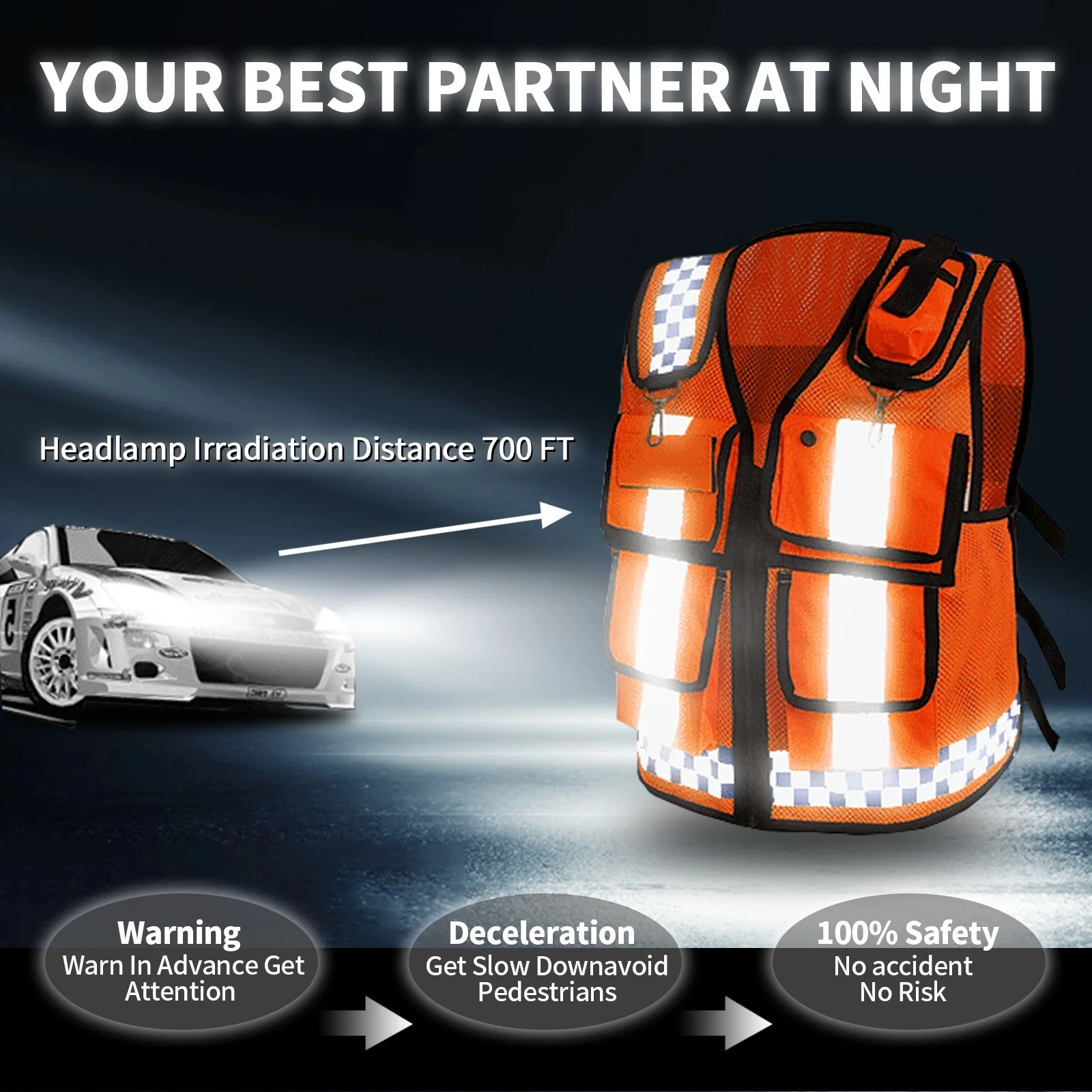 Police Reflective Vest High Visibility Reflective bonded multiple pockets Vest Mens Construction Worker Night Runner Safety Vest