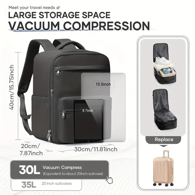 Ryanair 40x30x20 Vacuum Compression Travel Backpack, Cabin Bag, EasyJet Airline Approved Carry-on Baggage,  Business Laptop Bag