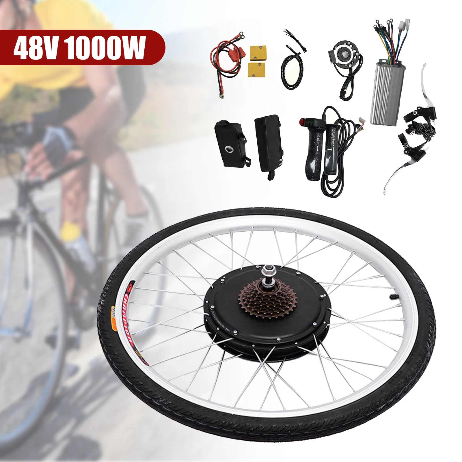 48V 1000W 26 inch Electric Bike Motor Hub Conversion Set Bicycle Rear Wheel Set Electric Bicycle Hub Black