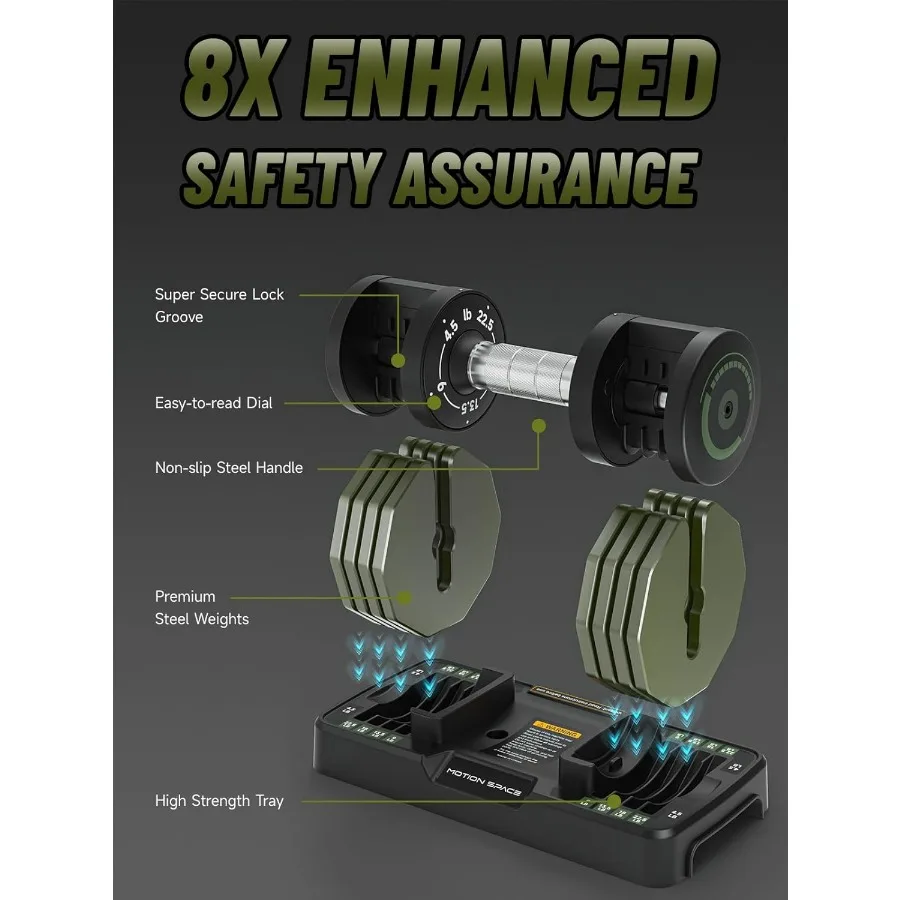 Adjustable Dumbbells Set 22.5LB Pair, 1-Sec Fast Adjustable 5 Weights by Turning Handle, Premium Comfort Non-slip Metal Dumbbell