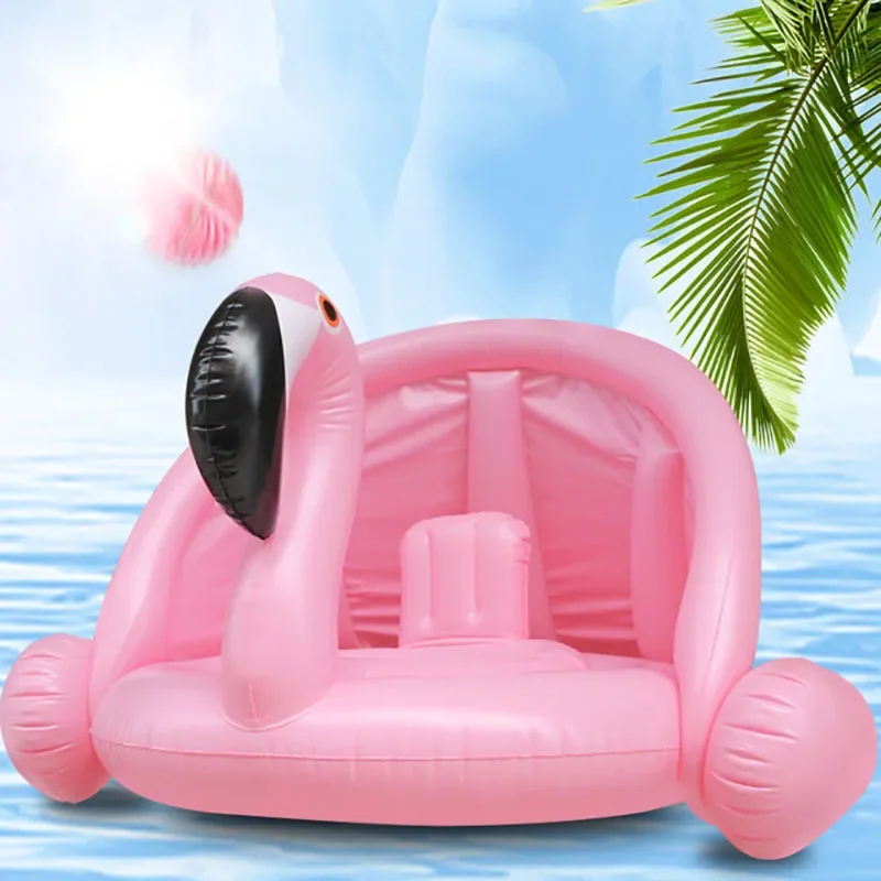 

Baby Pool Float Seat with Sunshade Awning Inflatable Flamingo Swan Shark Swimming Float Tube Kids Summer Pool Toys Swim Ring