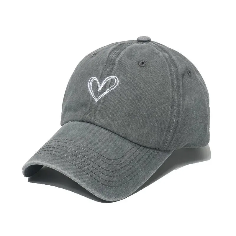 New Outdoor Fashion Sport Baseball Caps For Women Love Heart Embroidery Hat Cap Female Washed Cotton Dad Hat