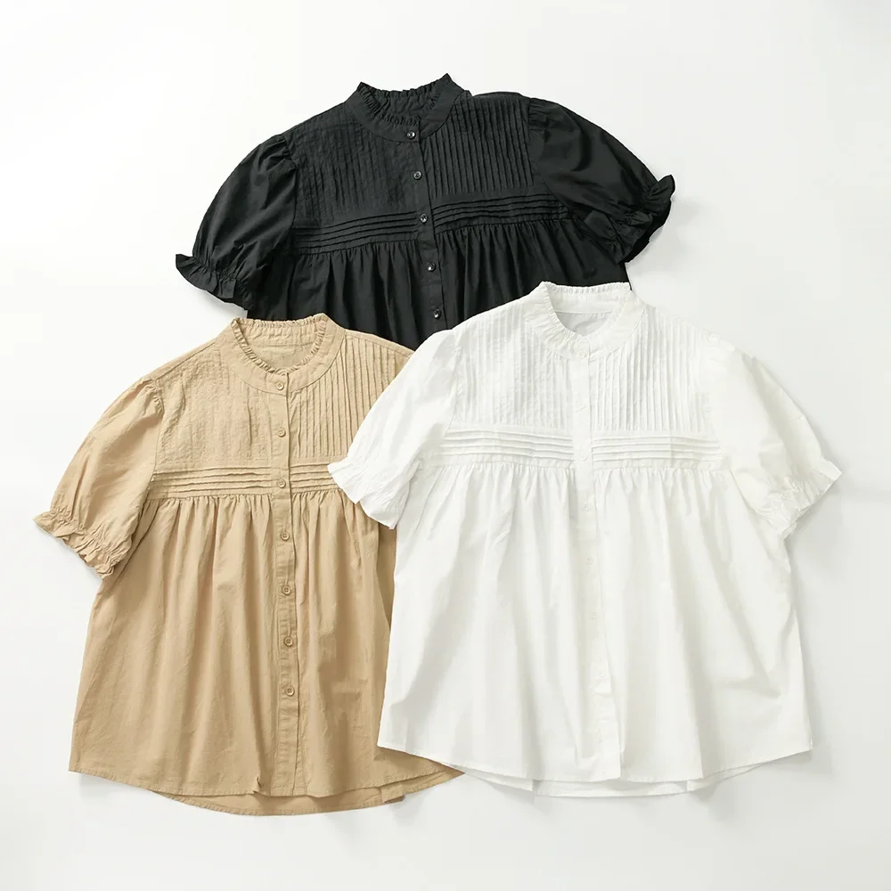 

Хлопковая летняя Милая плиссированная белая рубашка с короткими рукавами-фонариками, Офисная Женская винтажная викторианская рубашка из эдвардиана с оборками, милый элегантный топ