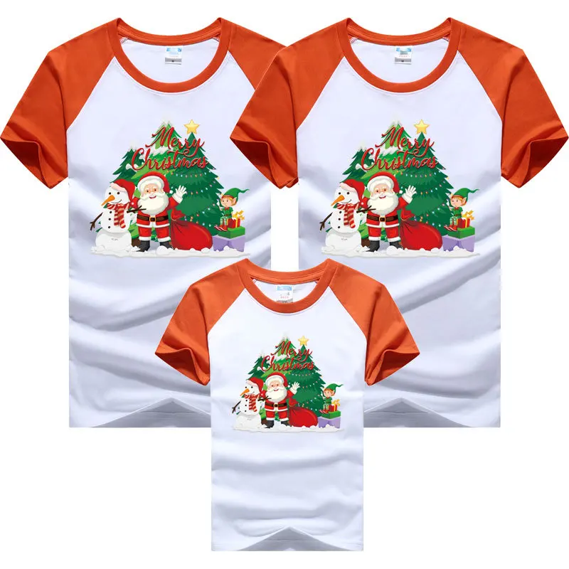 Cute Christmas Family Matching T-shirts Mom and Daughter Clothes Father and Kids Tees Cotton 3