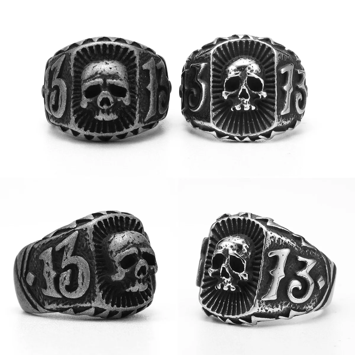 Lucky Number 13 Skull Men Rings Stainless Steel Women