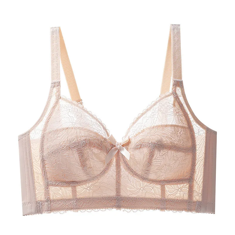 Ultra-Thin Full-Cup Bra Women's Sexy Lace Anti-Sagging Large Size Gathered Bra Prevents Flattening of Large Breasts