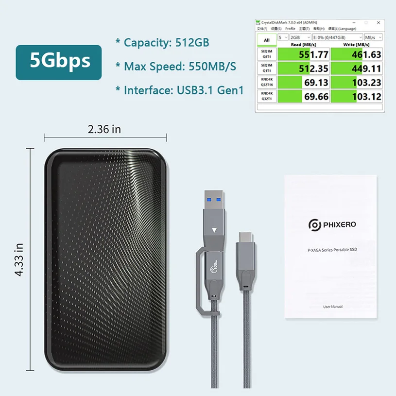 PHIXERO 外付けssd 512GB usb-c ター ち運び便利 1827 Amazon | PHIXERO 外付けssd 512GB usb-c ポータブルssd 最大