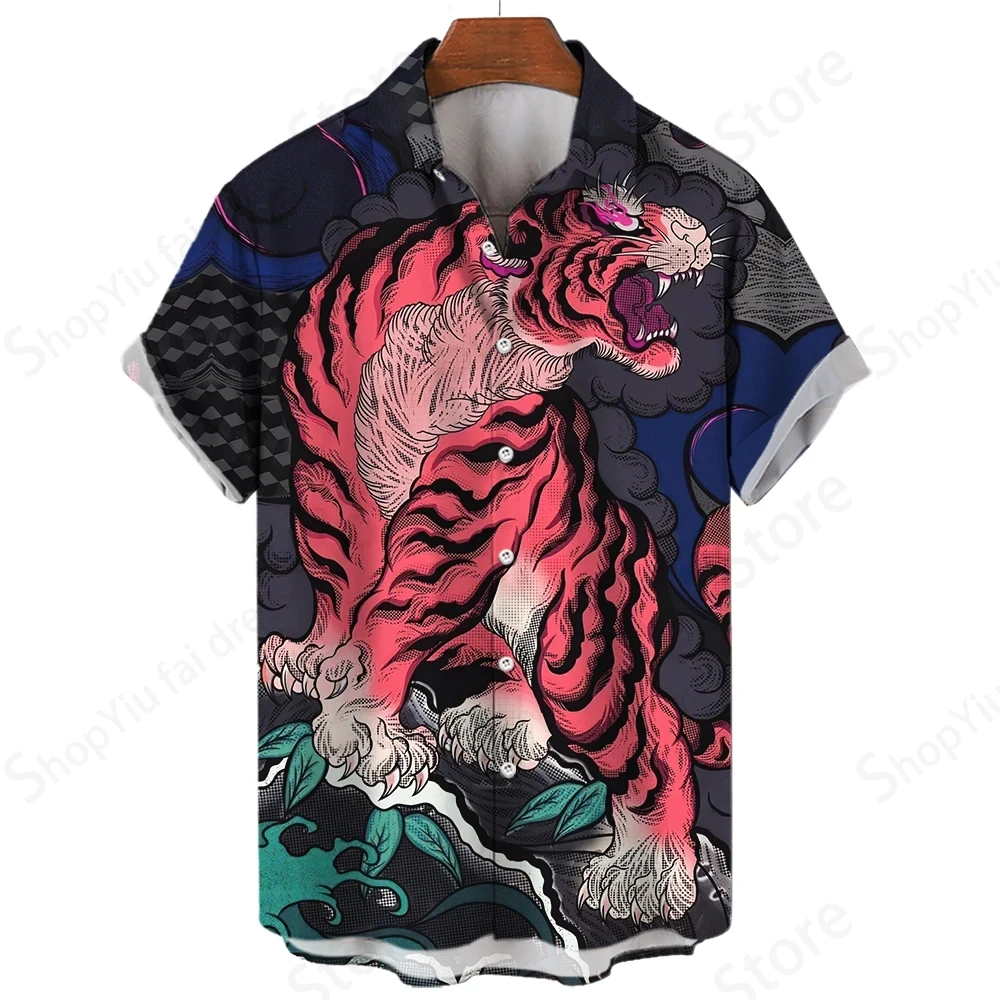 

Animal Tiger 3d Print Hawaii Shirt Men Women Fashion Turn Down Collar Casual Beach Shirts Dragon blouses Camisas ALoha Social