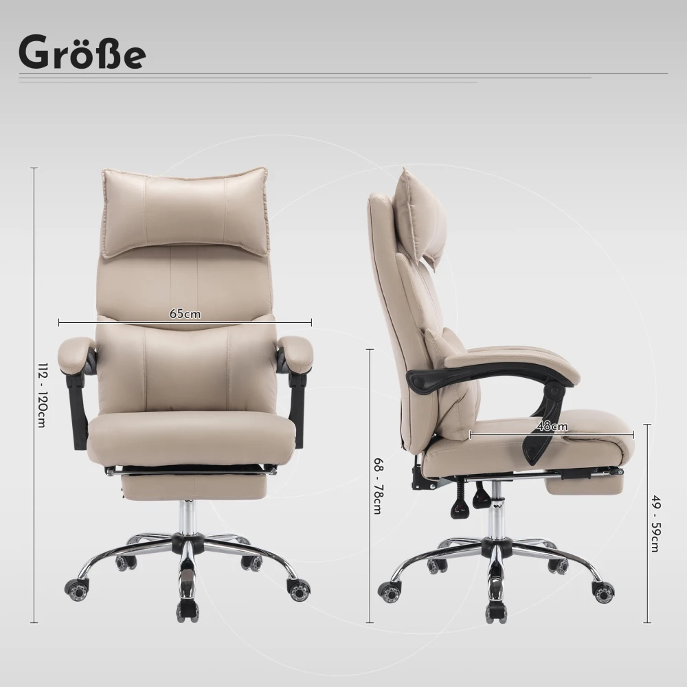 Moderner ergonomischer Bürostuhl aus PU-Leder, verstellbarer drehbarer Schreibtischstuhl mit Lordosenstütze, bequemer Arbeitsstuhl mit hoher Rückenlehne – Detail 23