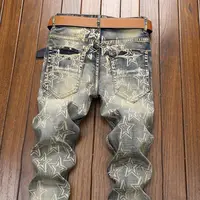 Jeans for Men New Vintage Vintage Print Distressed Fashion Brand Summer Thin Style Beggar Pants for Men 2