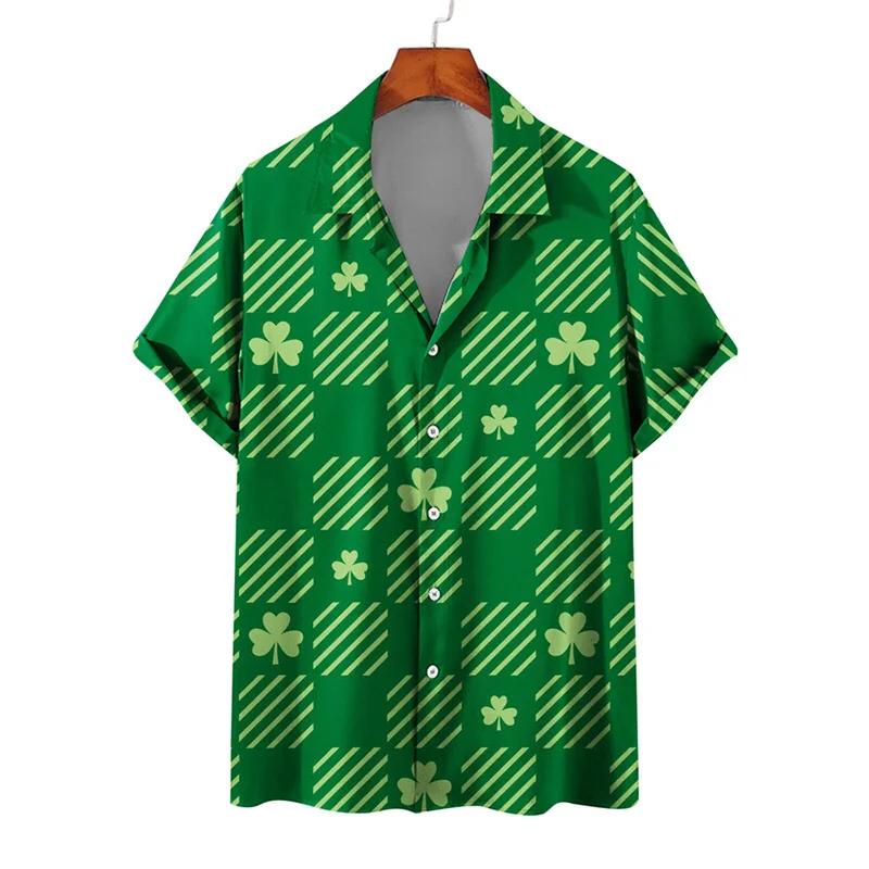 thumbnail image 1 of Camisas de playa hawaianas nuevas de verano para hombres y mujeres, camisa para parejas, camisa de manga corta con solapa y estampado 3D de trébol de cuatro hojas, camisas florales, tops, 1 of 5