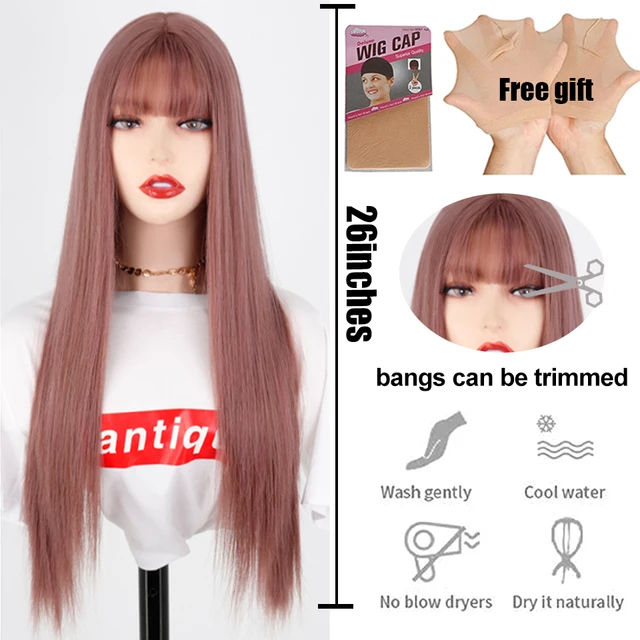 Synthetic Hair Pink and Black Wig Two layers of Wigs Long Straight hair Cosplay Wig Two Tone Ombre Color Women Wigs Lolita Wig T1B/Red