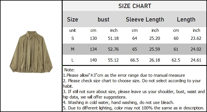 Description Picture 3 of itemArmy Green Khaki Yellow Three Color Turn Down Collar Long Sleeves Women Loose Solid Puff Pilot Jacket Coat ZATT 2025 Spring New