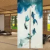 Chinese Ink Koi Fish Print Japanese Noren Doorway Split Curtains Kitchen Entrance Hanging Curtain Door Decoration Linen Curtains 1