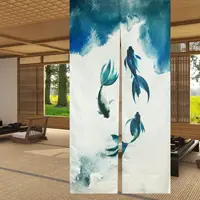 Chinese Ink Koi Fish Print Japanese Noren Doorway Split Curtains Kitchen Entrance Hanging Curtain Door Decoration Linen Curtains 1