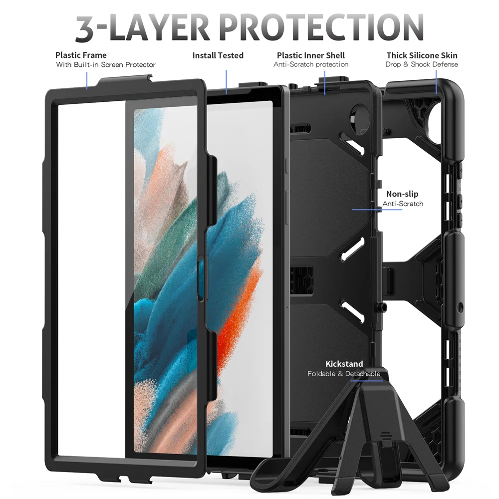 삼성 탭용 그리핀 실리콘 보호 케이스, 스탠드 포함 하드 PC 뒷면 커버, A7, A8, S2, S4, S5, S6, X200, T220, T500, T860, P200, P610 용