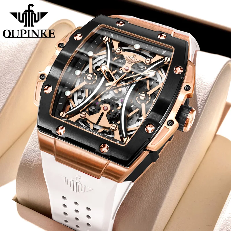 

OUPINKE 3215 Hollow Mechanical Men's Watch Imported Automatic Movement Tonneau Dial Sapphire Mirror Luxury Brand Wristwatches