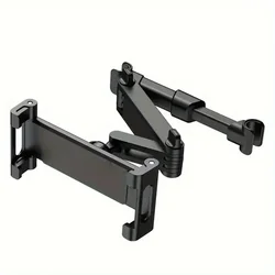 Universal Car Backseat Tablet and Phone Holder - Adjustable Headrest Mount with Telescopic Arm (Black)