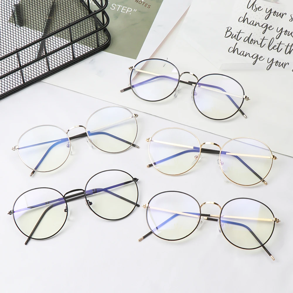  - Fashion Classic Metal Anti-Blue Light Glasses Women Men Vintage Round Frame Computer Game Goggles Blue Ray Blocking Eyeglasses
