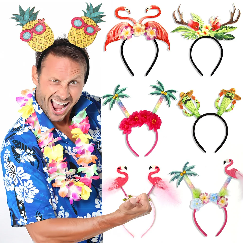 Fascia Per Capelli Hawaiana Hawaii Flamingo Ananas Coconut Tree Hairband Kids Happy Summer Tropical Aloha Birthday Party Decors