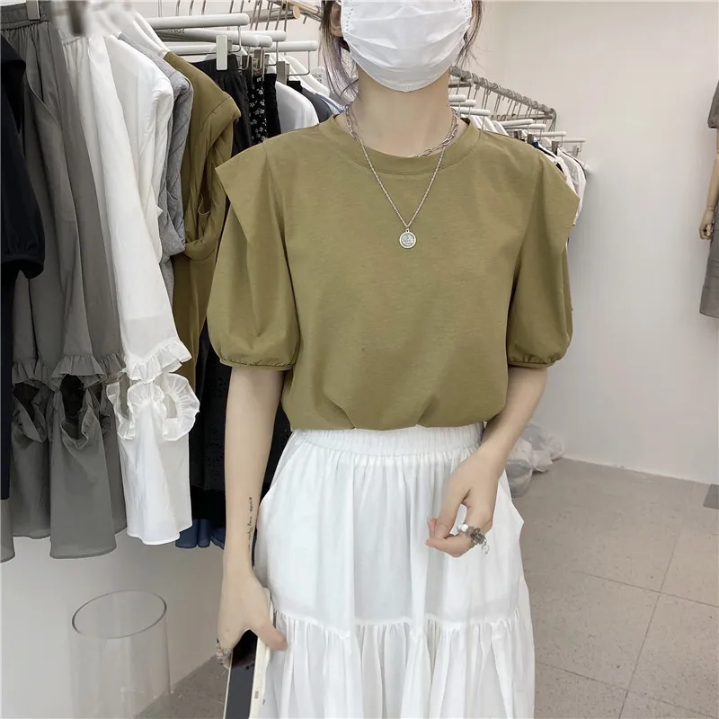 

Women's T Shirt Short-Sleeve Blouse Loose Crewneck Ladies Casual Summer Tunic Tops Puff Sleeve 2024 Tops Sold Color M22